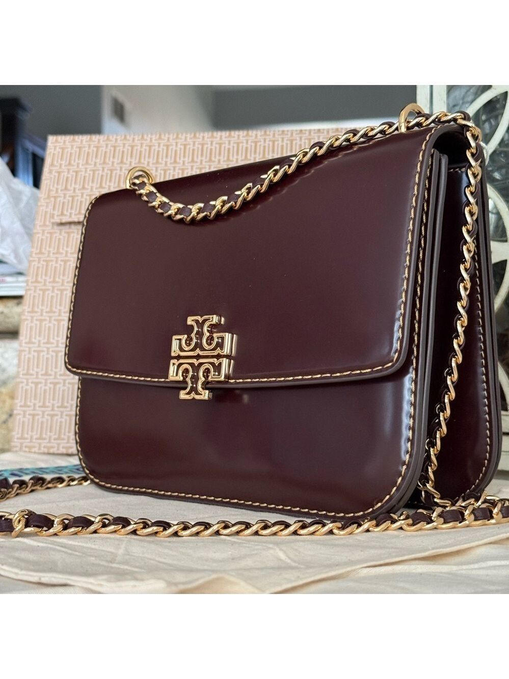 598+! New Tory Burch BRITTEN SMOOTH MEDIUM ADJUSTABLE SHOULDER BAG TEMPRANILLO